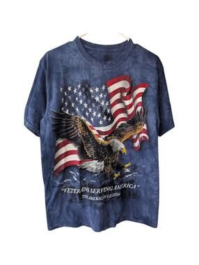 The Mountain Veteran Shirt M Blue Tie Dye American Eagle Flag Blaylock Festival